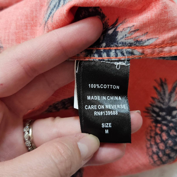 Ocean Current Men's‎ Orange Coral Pineapple Short Sleeve Button Up Shirt. Size M - Picture 5 of 8